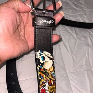 Ed Hardy Black Leather Belt with Skull Design
